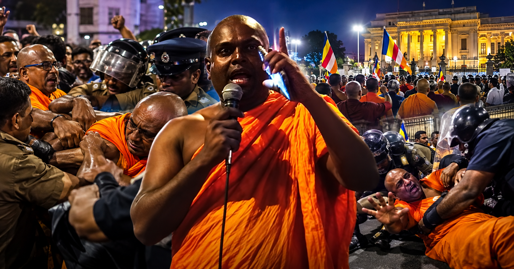 Nighttime Protest at Government Headquarters
